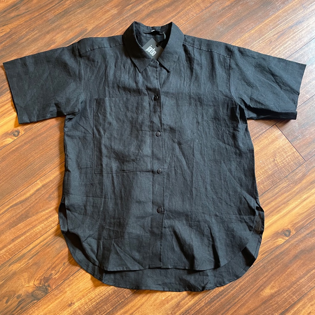 Jarbo Big Pocket Button Front Linen Shirt Short Sleeve Black Size 0/Xs — image 4 of 8